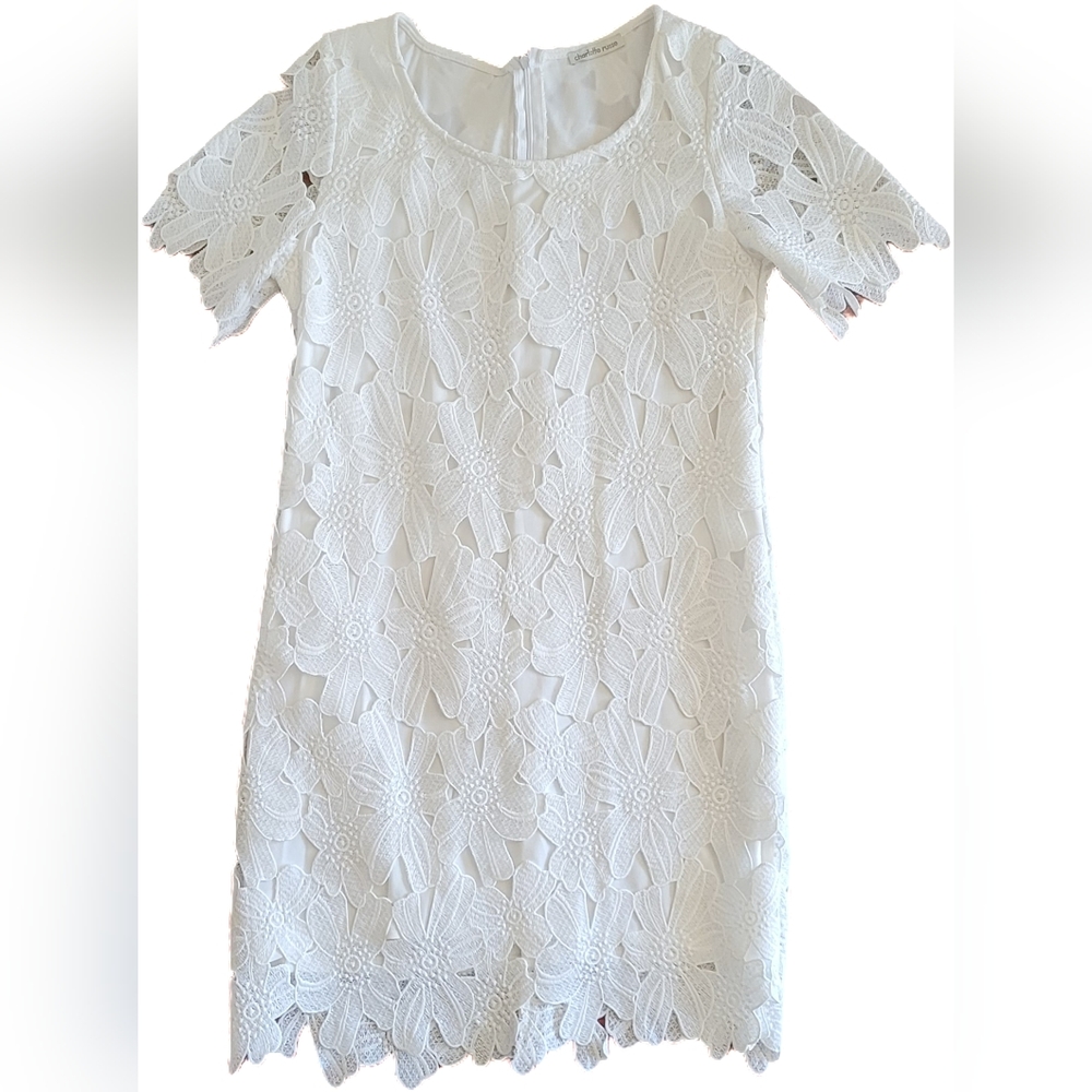 Charlotte Russe White Floral Lace Short Sleeves Midi Dress - Medium - EUC